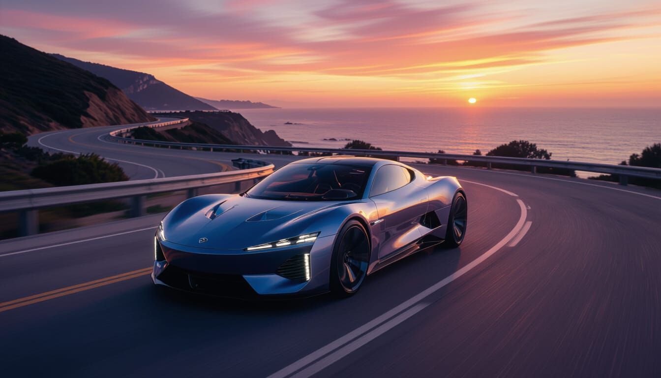 Aerial coastal car scene